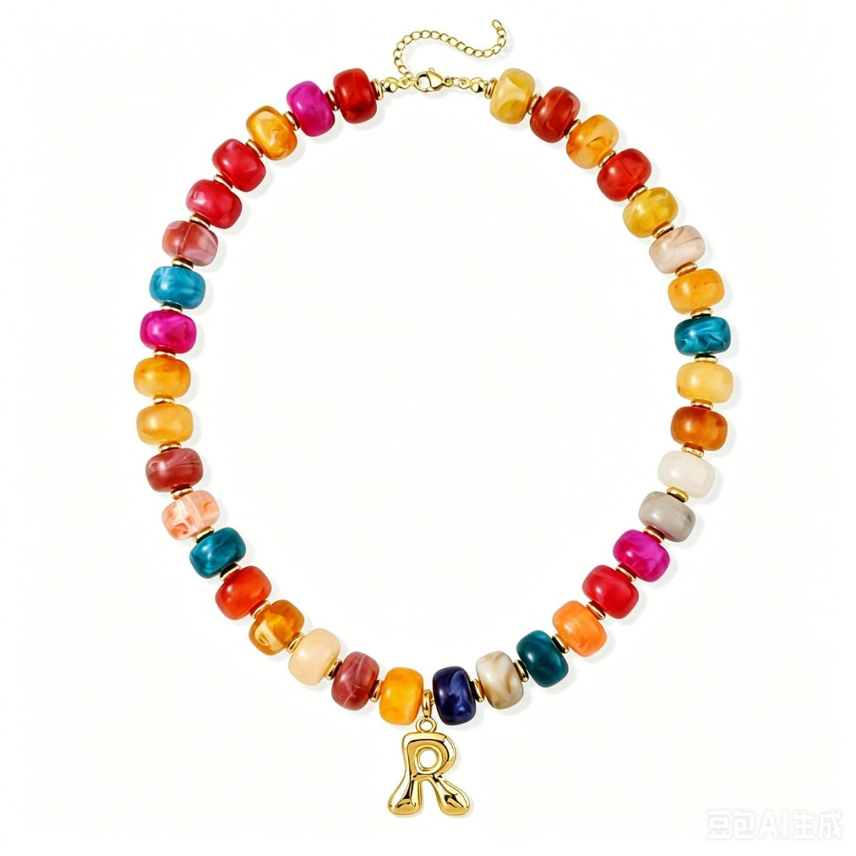 Multi Chunky Beaded Initial Charm Necklace Set | 40NK9655
