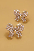 MINI PEARL BOW RIBBON GOLD EARRINGS | 80E5342