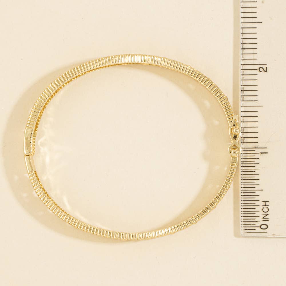 Milgrain Edge Pave Cz Clover Bangle Bracelet