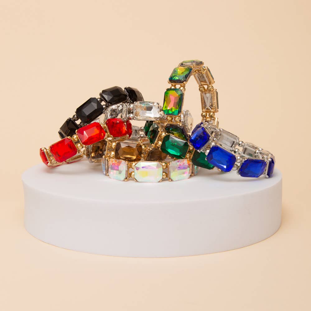 Emerald Cut Crystal Stretch Bracelet