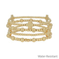 Water Resistant Gold Beaded with Cross Set of 4 Stretch Bracelets