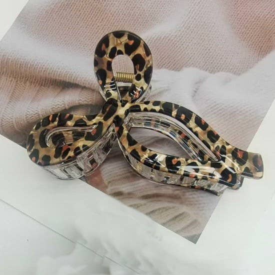 JUMBO ANIMAL LEOPARD PRINT BOW HAIR CLAW CLIPS | 40H1014