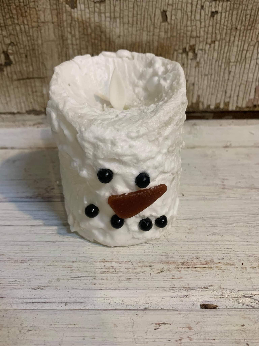 Snowman Bumpy White Moving Flame LED Candle 3in by 4in