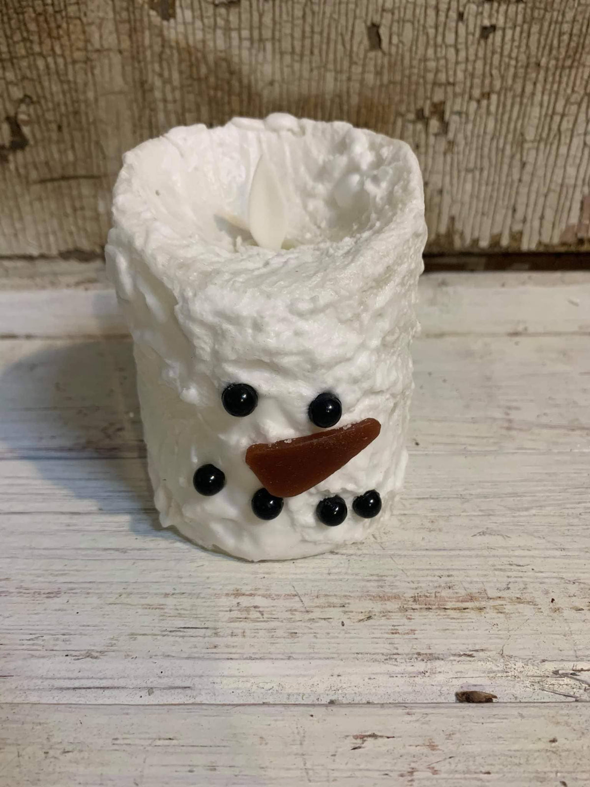 Snowman Bumpy White Moving Flame LED Candle 3in by 4in