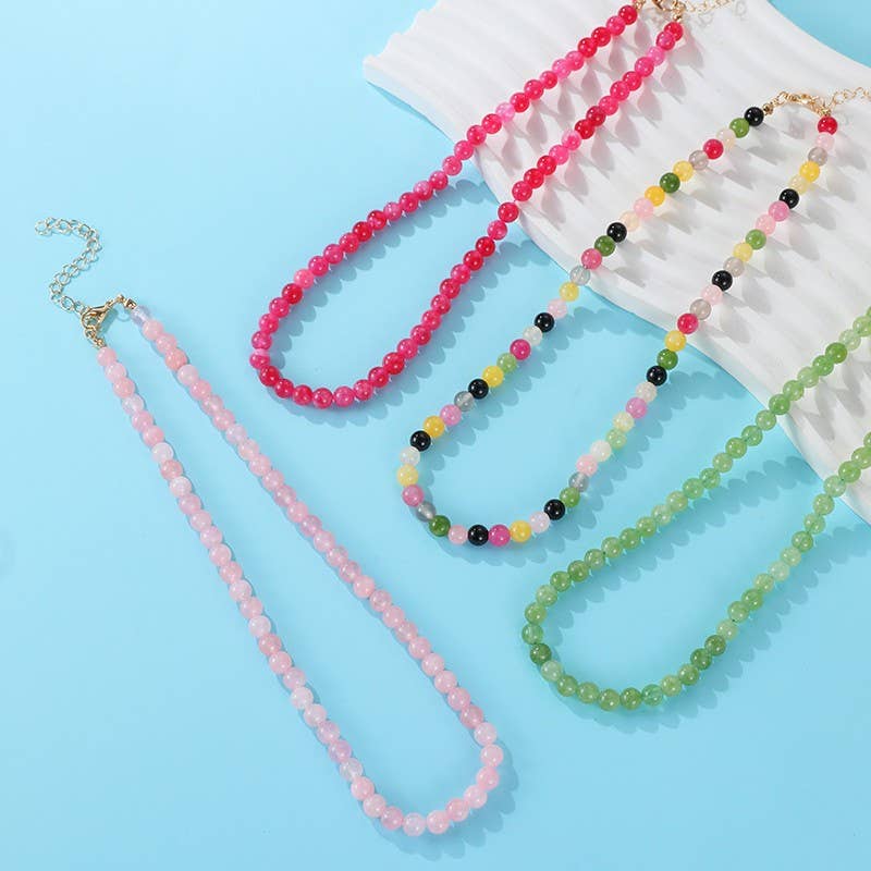 NATURAL AGATE GLASS SEMI PRECIOUS BEAD NECKLACE | 40NK9754