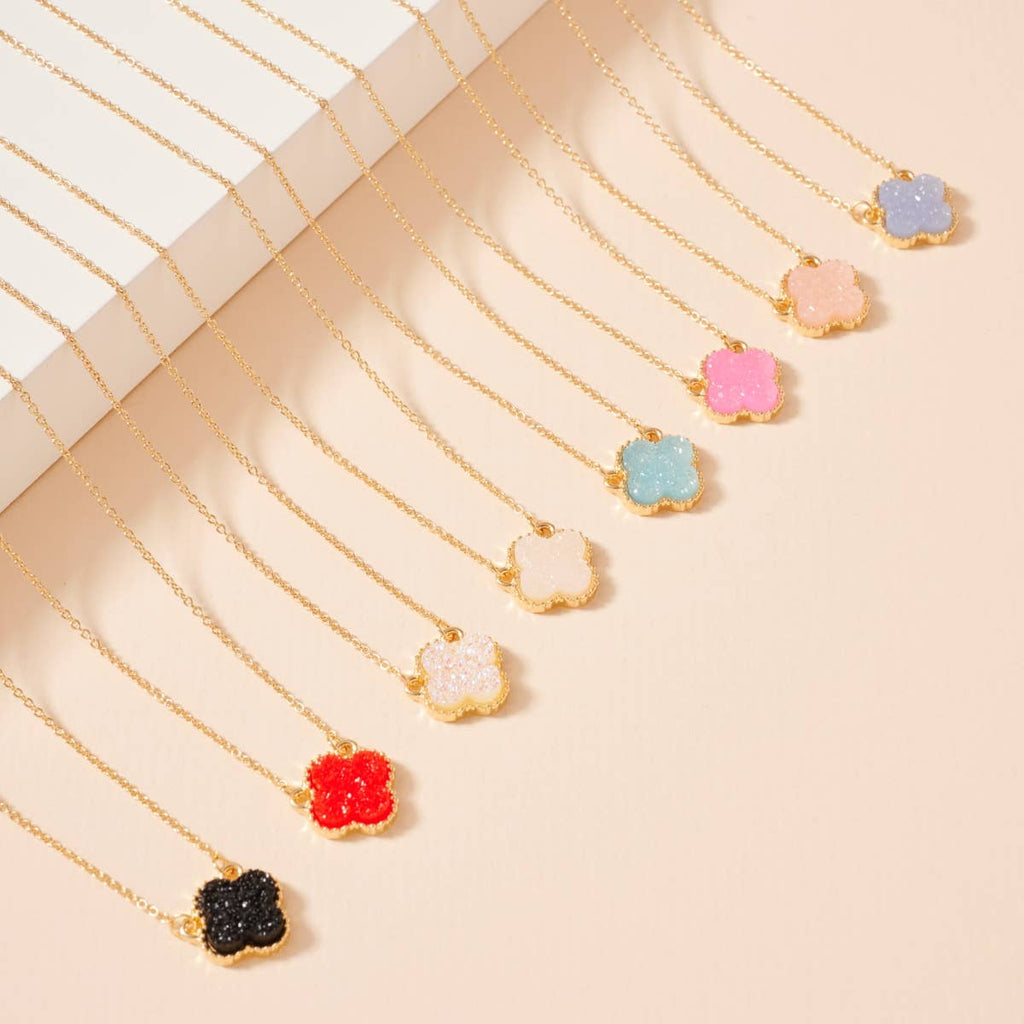 Flower Charm Druzy Stone Short Necklace