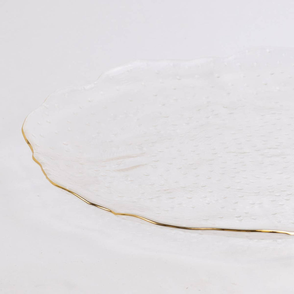 Bordeaux Glass Serving Platter    Clear/Gold   13"