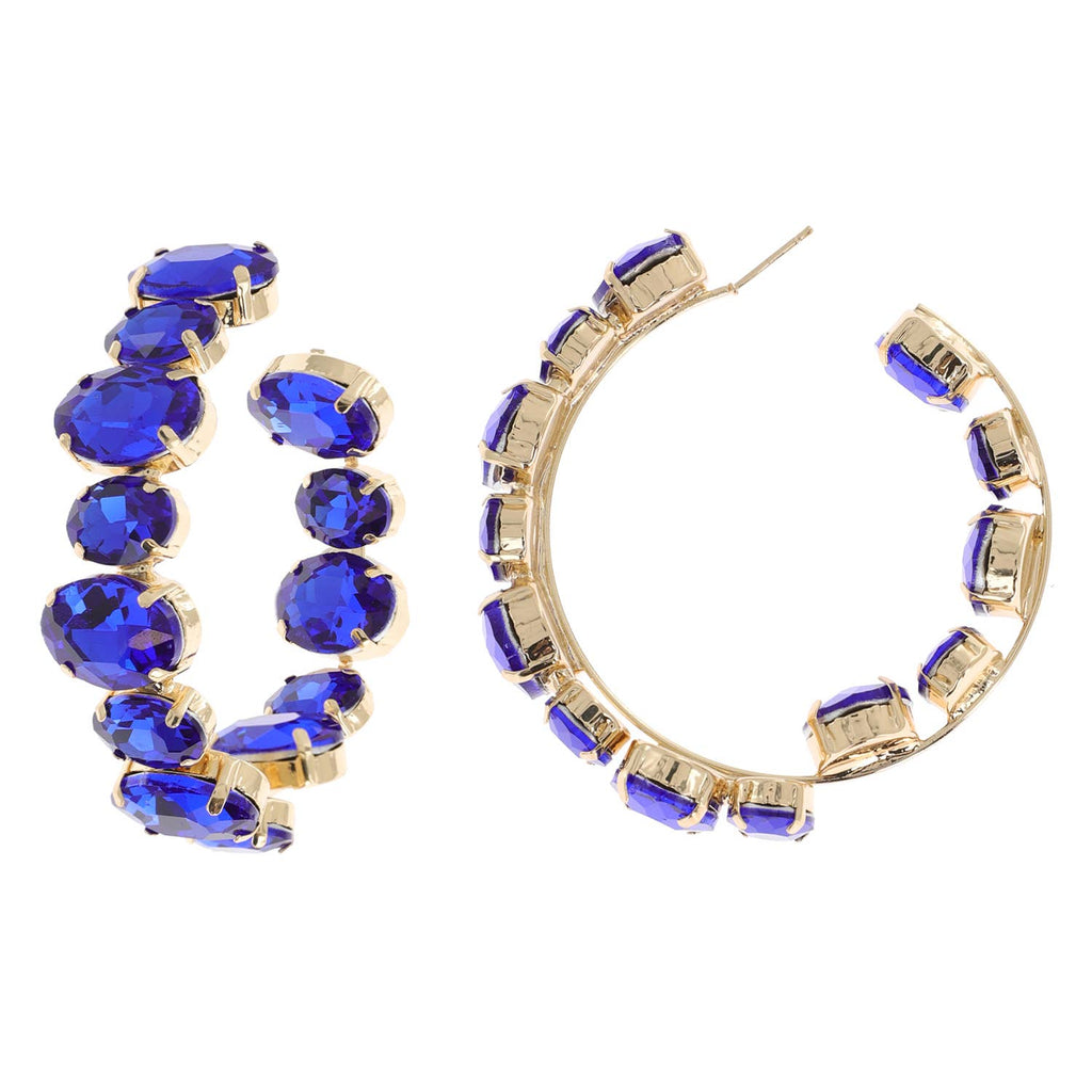 Oval Rhinestone Lined Half In Half Out Hoop Earrings
