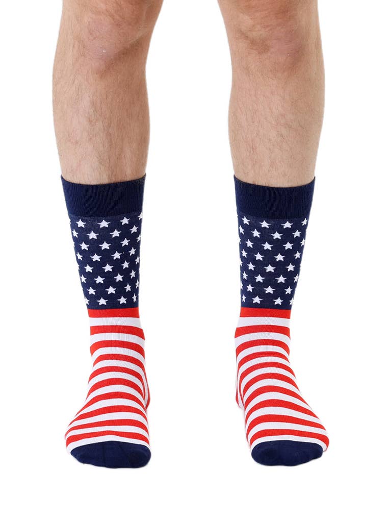 Men's Bamboo Crew Socks - American / USA Flag - Blue & Red