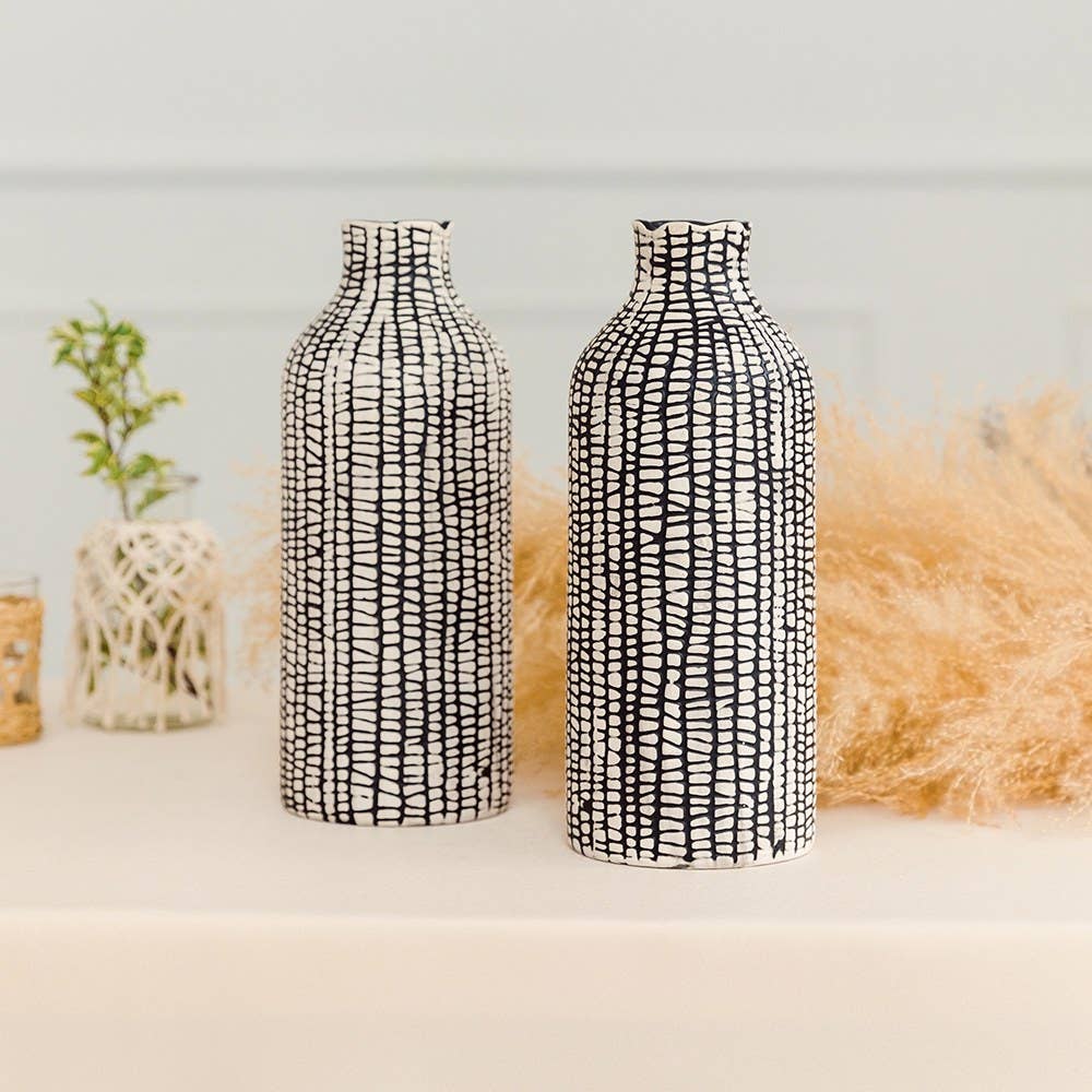 Black Tribal Patterned Decorative Table Vases