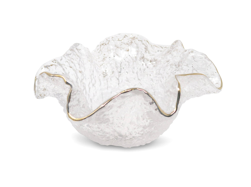 Hammered Glass Ruffled Bowl With Gold Trim (3 Sizes)