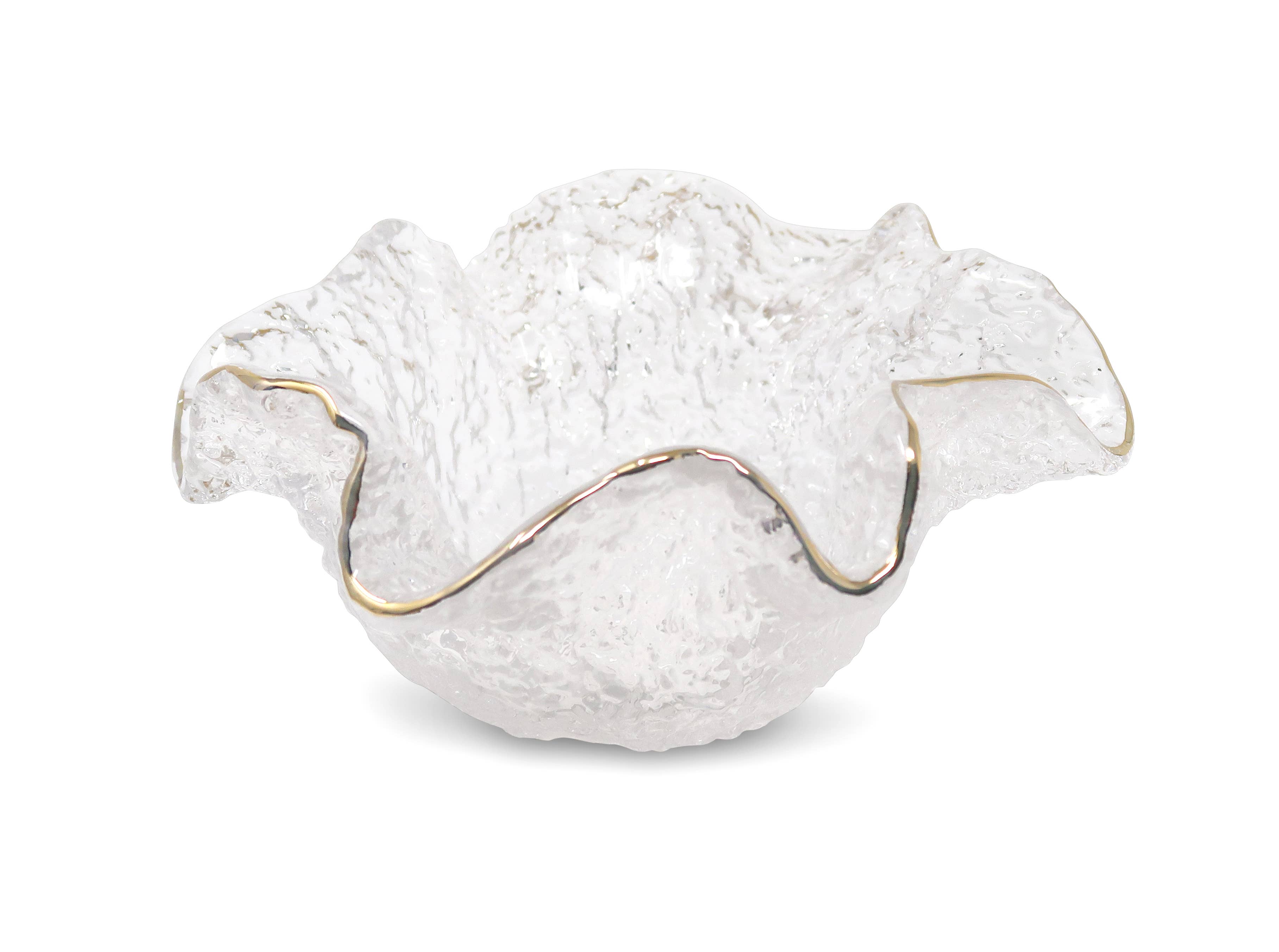 Hammered Glass Ruffled Bowl With Gold Trim (3 Sizes)