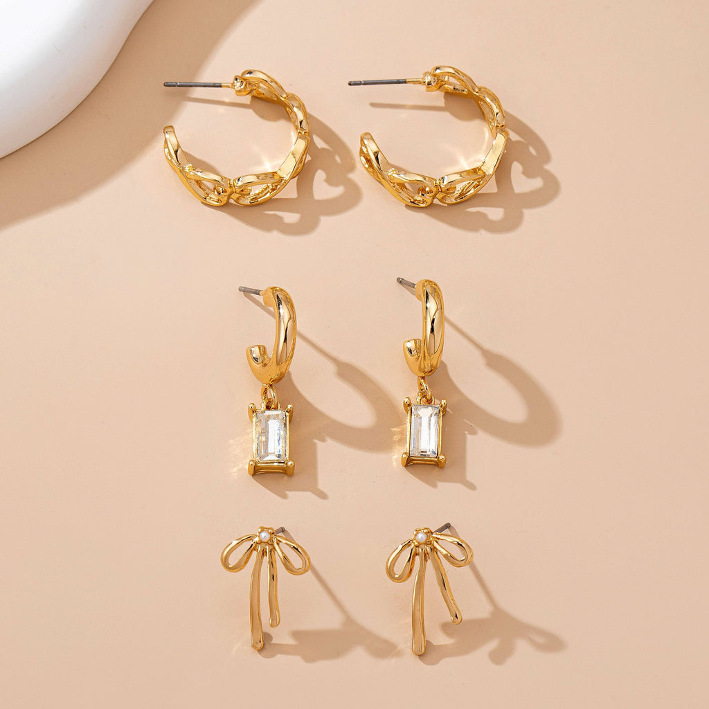 Baguette Stone Hoop, Bow Trio Earring Set | 80E61789