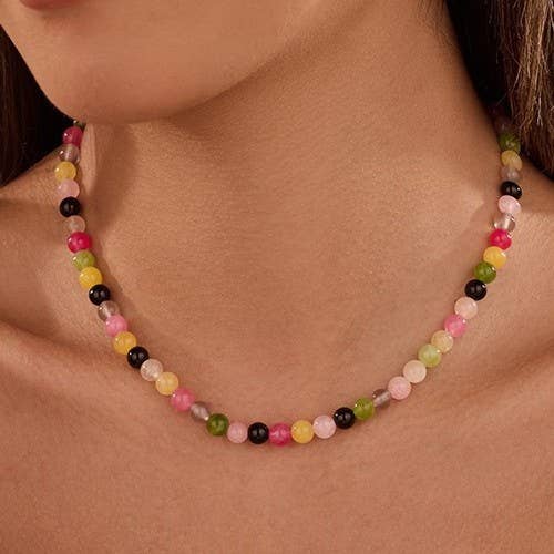 NATURAL AGATE GLASS SEMI PRECIOUS BEAD NECKLACE | 40NK9754