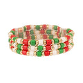 Red, Green, and White Beaded Set of 3 Christmas Stretch Bracelets