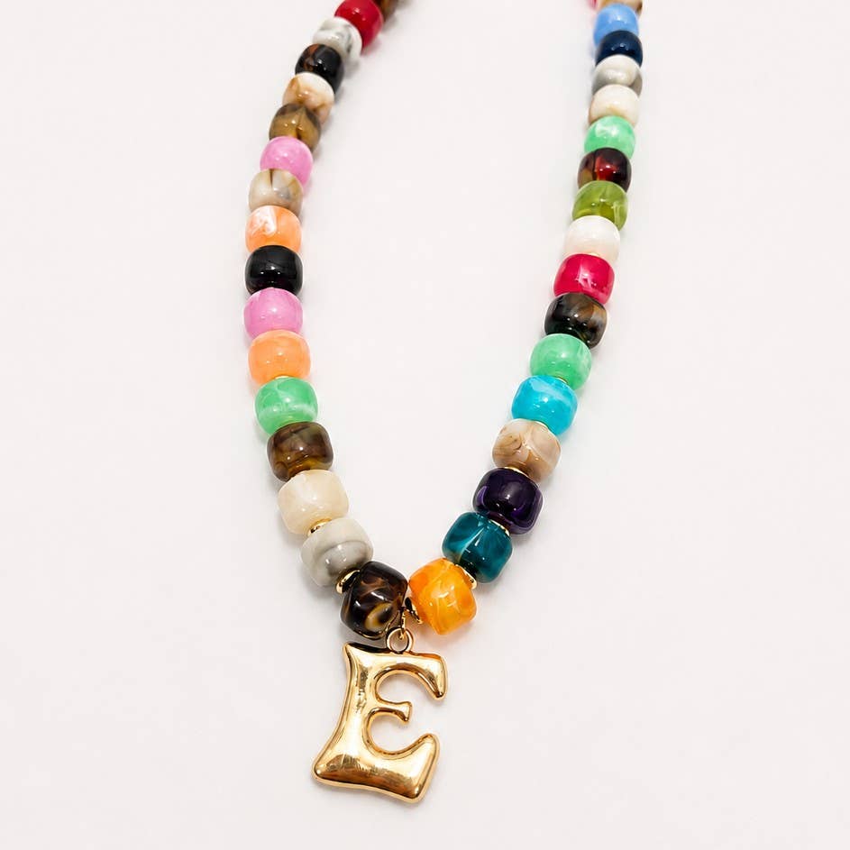 Multi Chunky Beaded Initial Charm Necklace Set | 40NK9655