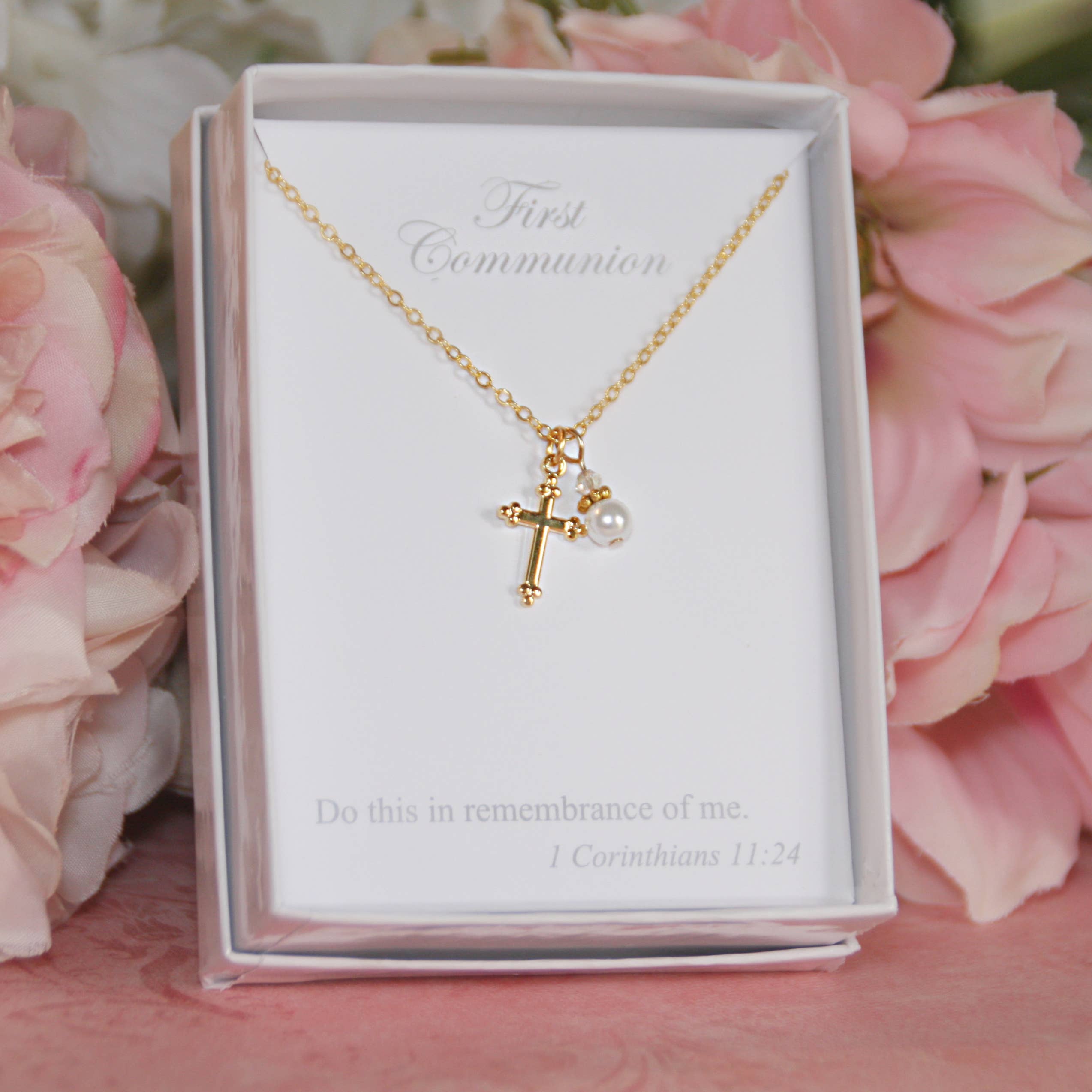 First Communion Cross Pearl Necklace CJ-399