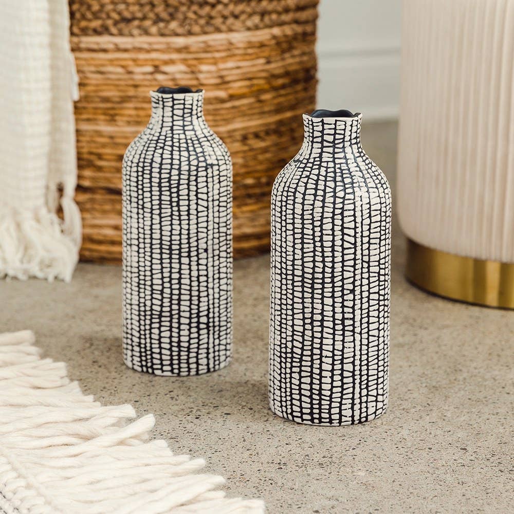 Black Tribal Patterned Decorative Table Vases
