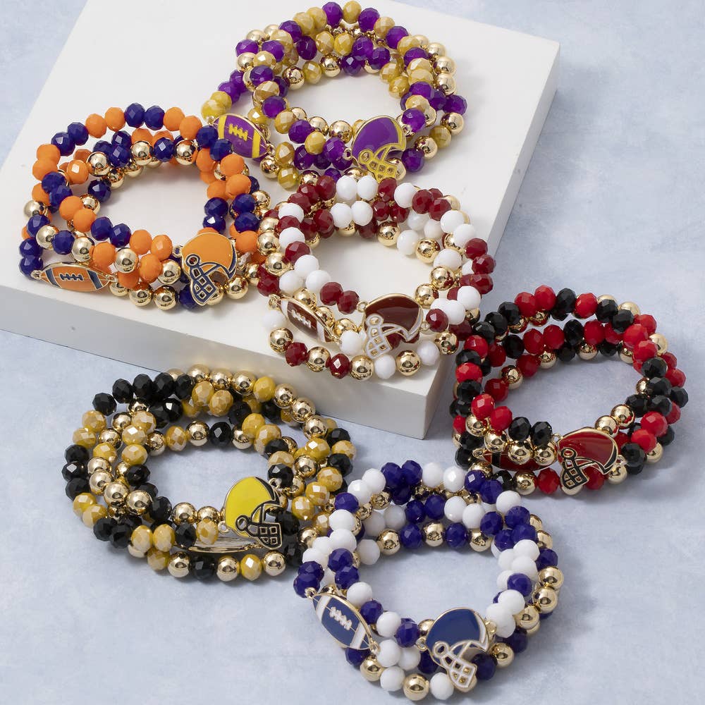Enamel Football Charm Crystal Bead Bracelet