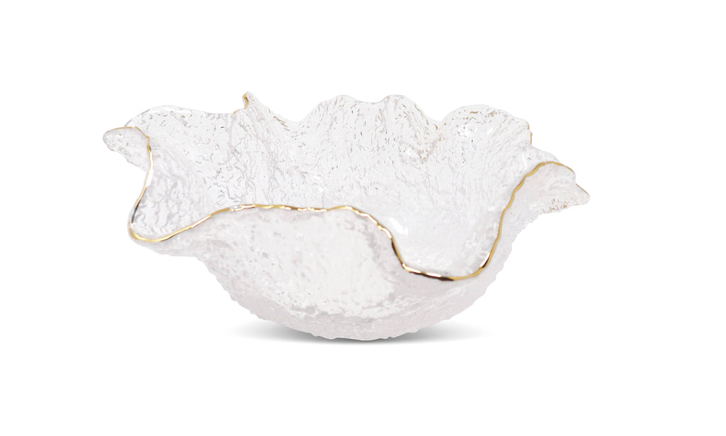 Hammered Glass Ruffled Bowl With Gold Trim (3 Sizes)