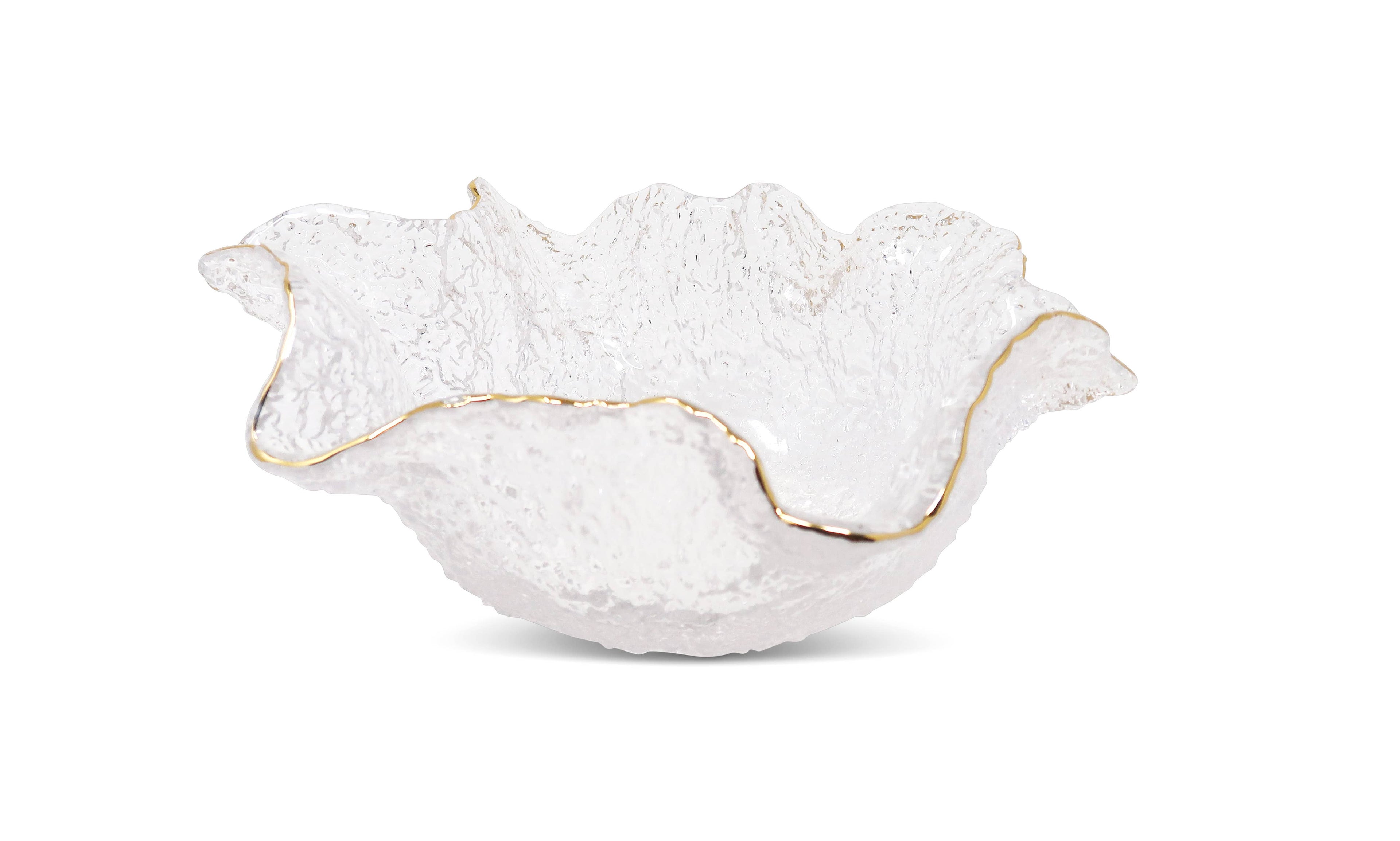Hammered Glass Ruffled Bowl With Gold Trim (3 Sizes)