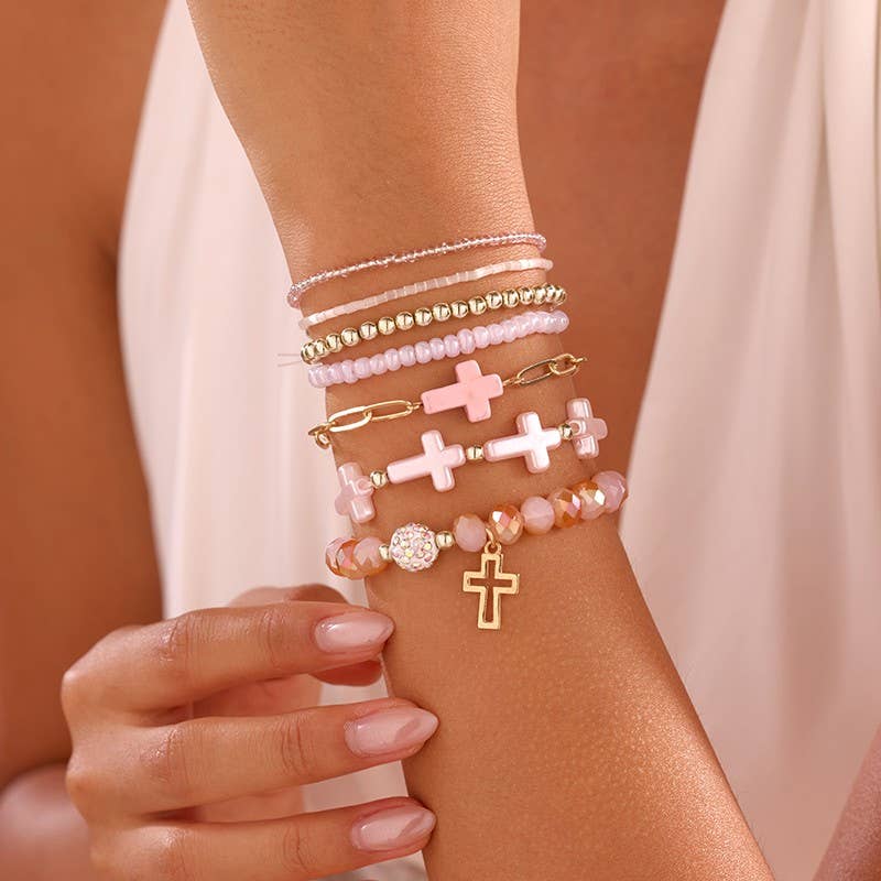 Cross Charm Mixed Beaded Bracelet Set | 40B5275