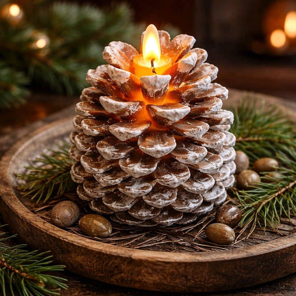 Pine Cone Moving Flame LED Candle 4x4.5in