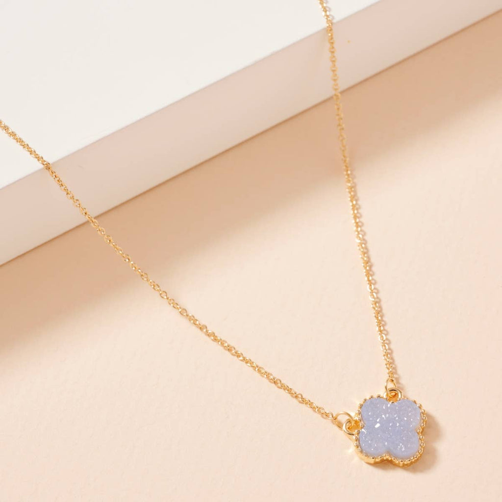 Flower Charm Druzy Stone Short Necklace