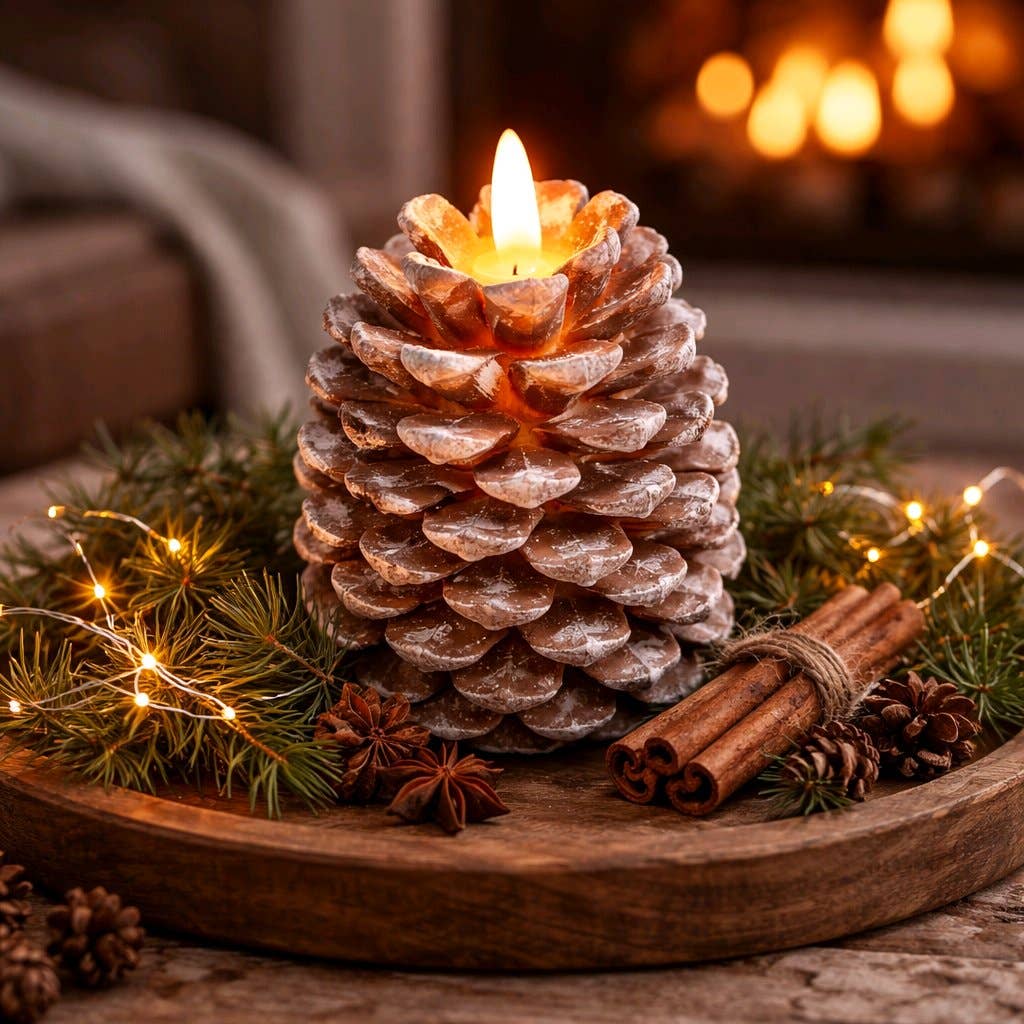 Pine Cone Moving Flame LED Candle 4x4.5in