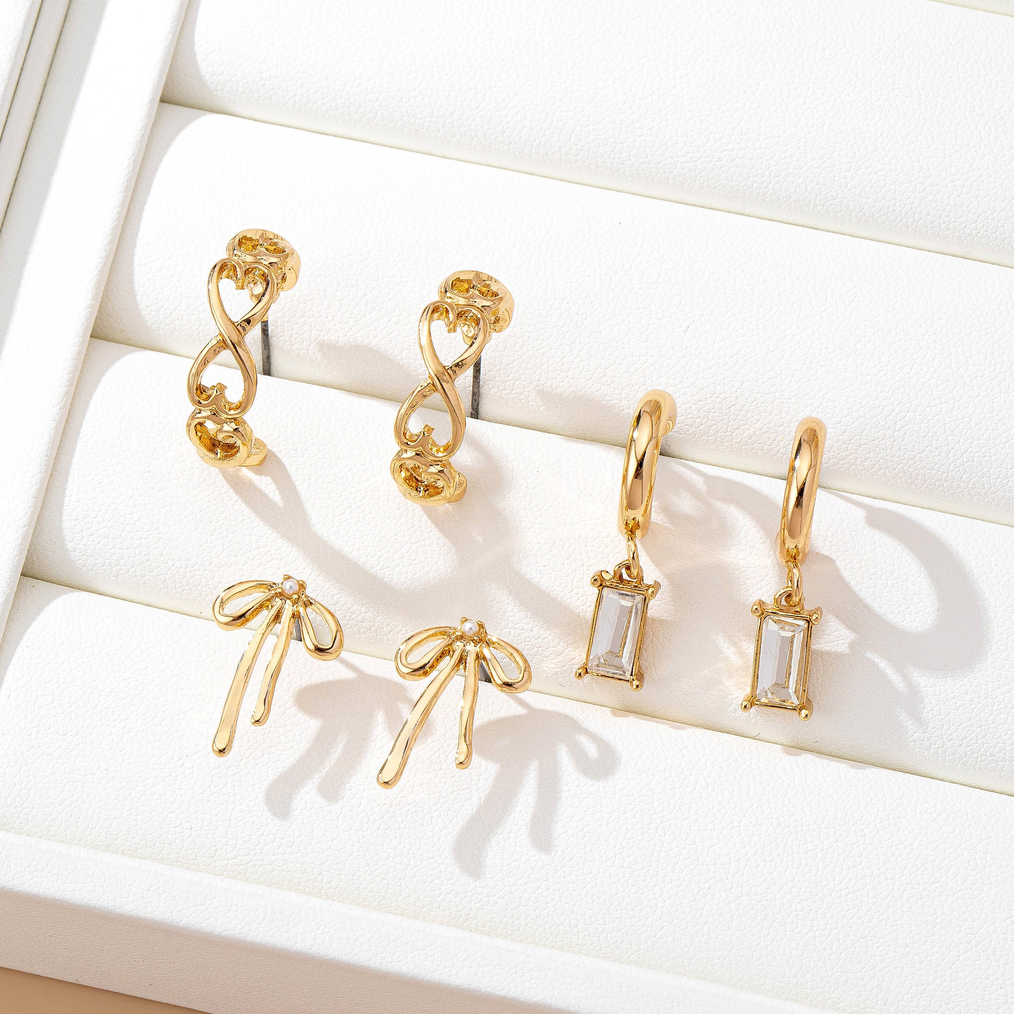 Baguette Stone Hoop, Bow Trio Earring Set | 80E61789