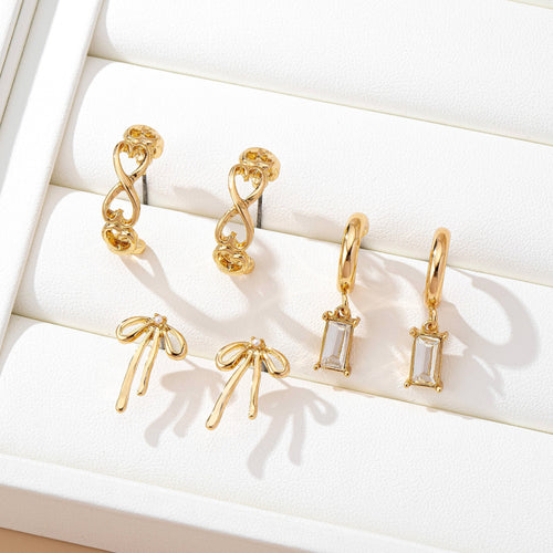 Baguette Stone Hoop, Bow Trio Earring Set | 80E61789