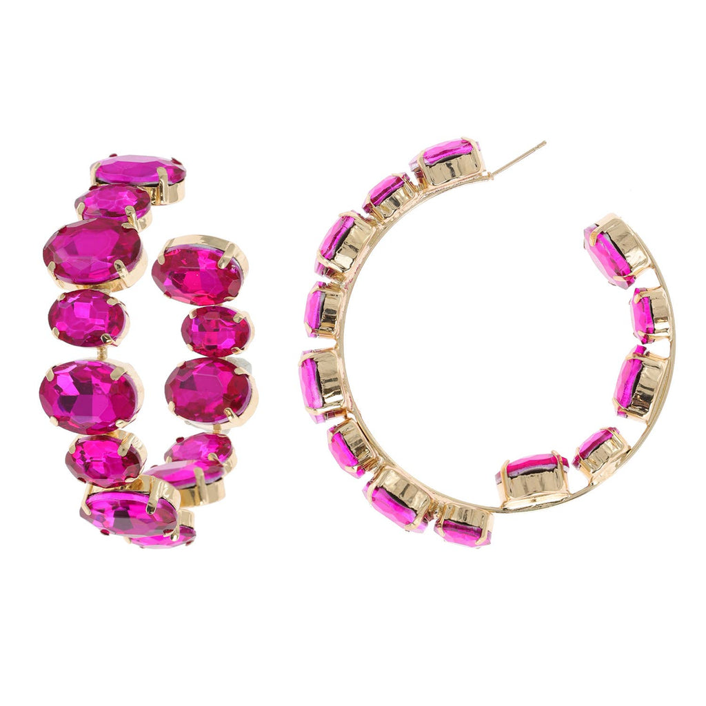 Oval Rhinestone Lined Half In Half Out Hoop Earrings