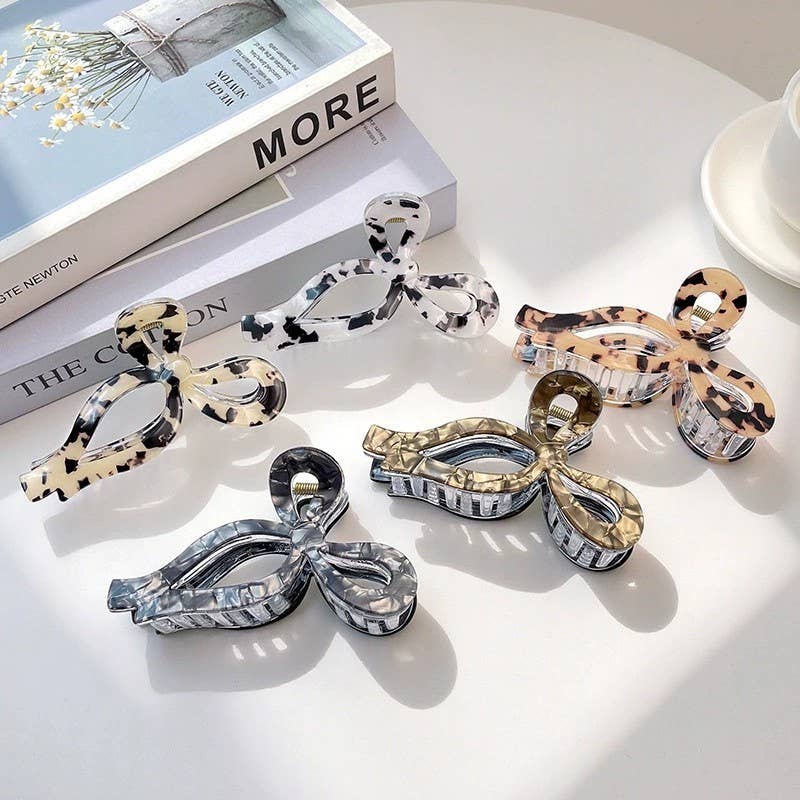JUMBO ANIMAL LEOPARD PRINT BOW HAIR CLAW CLIPS | 40H1014