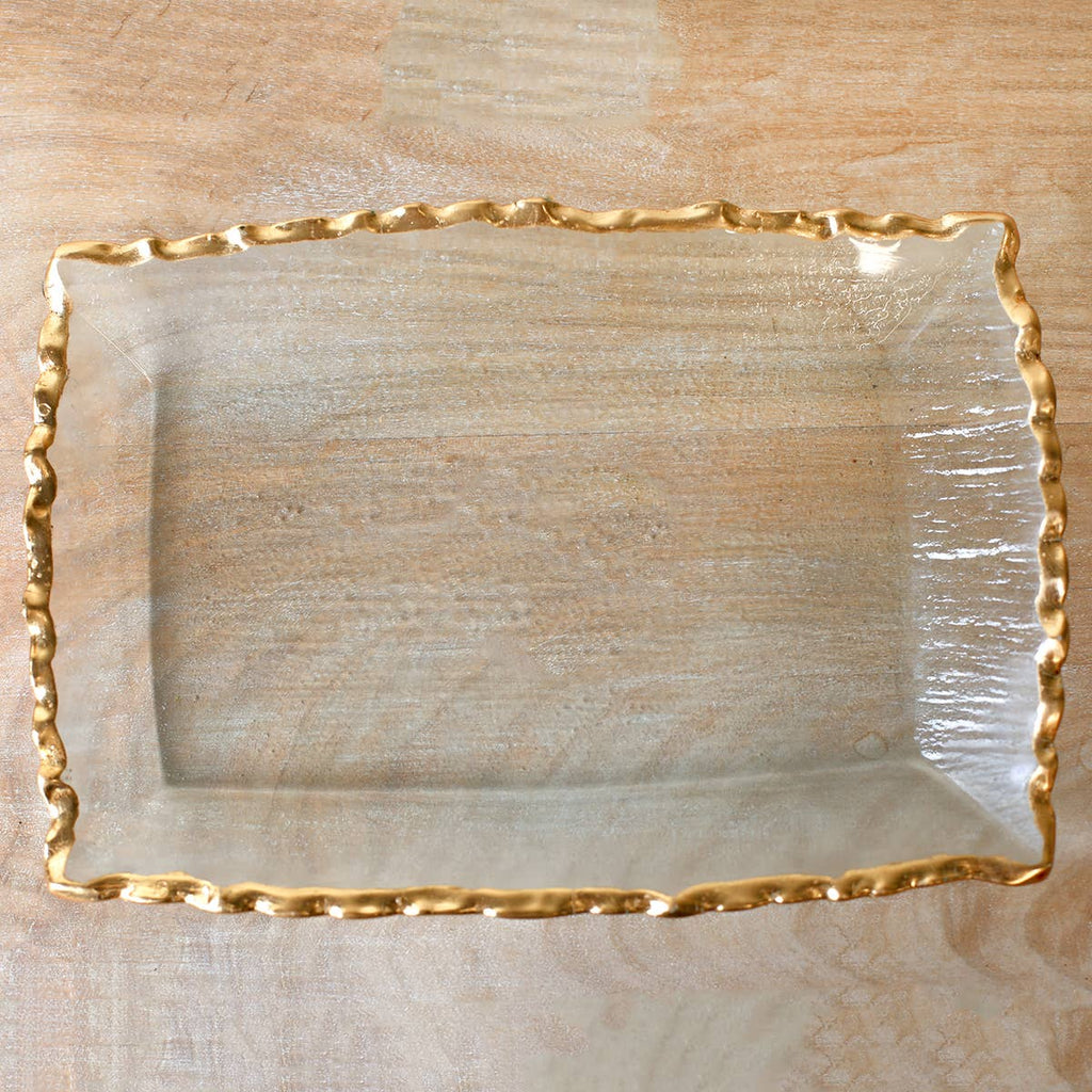 Seward Rectangle Serving Tray   Clear/Gold   11x7.75