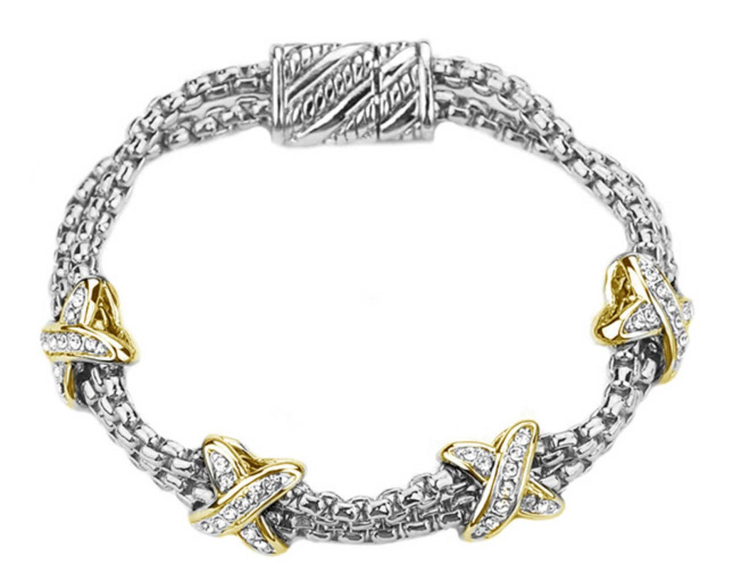 Two Tone Crystal X Station Bracelet