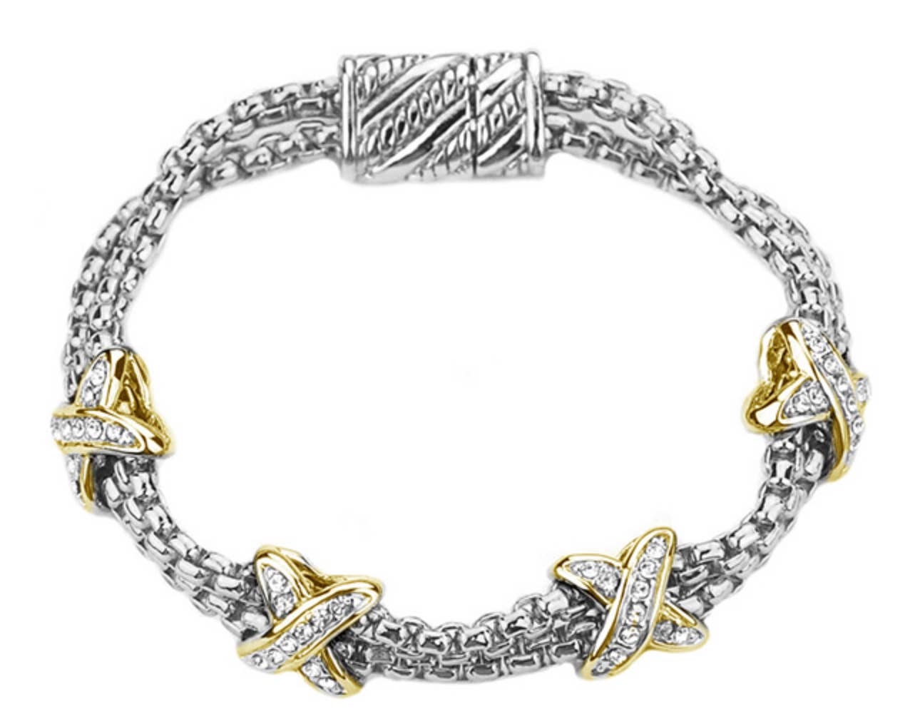 Two Tone Crystal X Station Bracelet