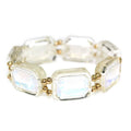 White Opal Crystal Rectangle and Gold Stretch Bracelet