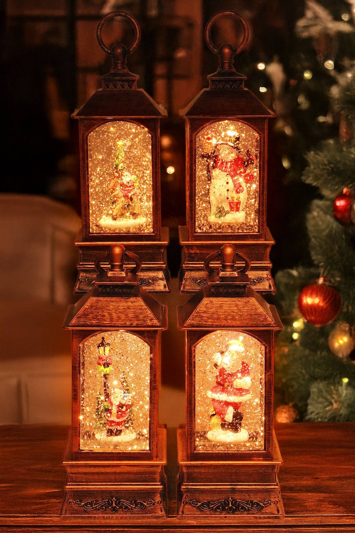 Vintage Christmas Glittering Music Led Lantern - Steady