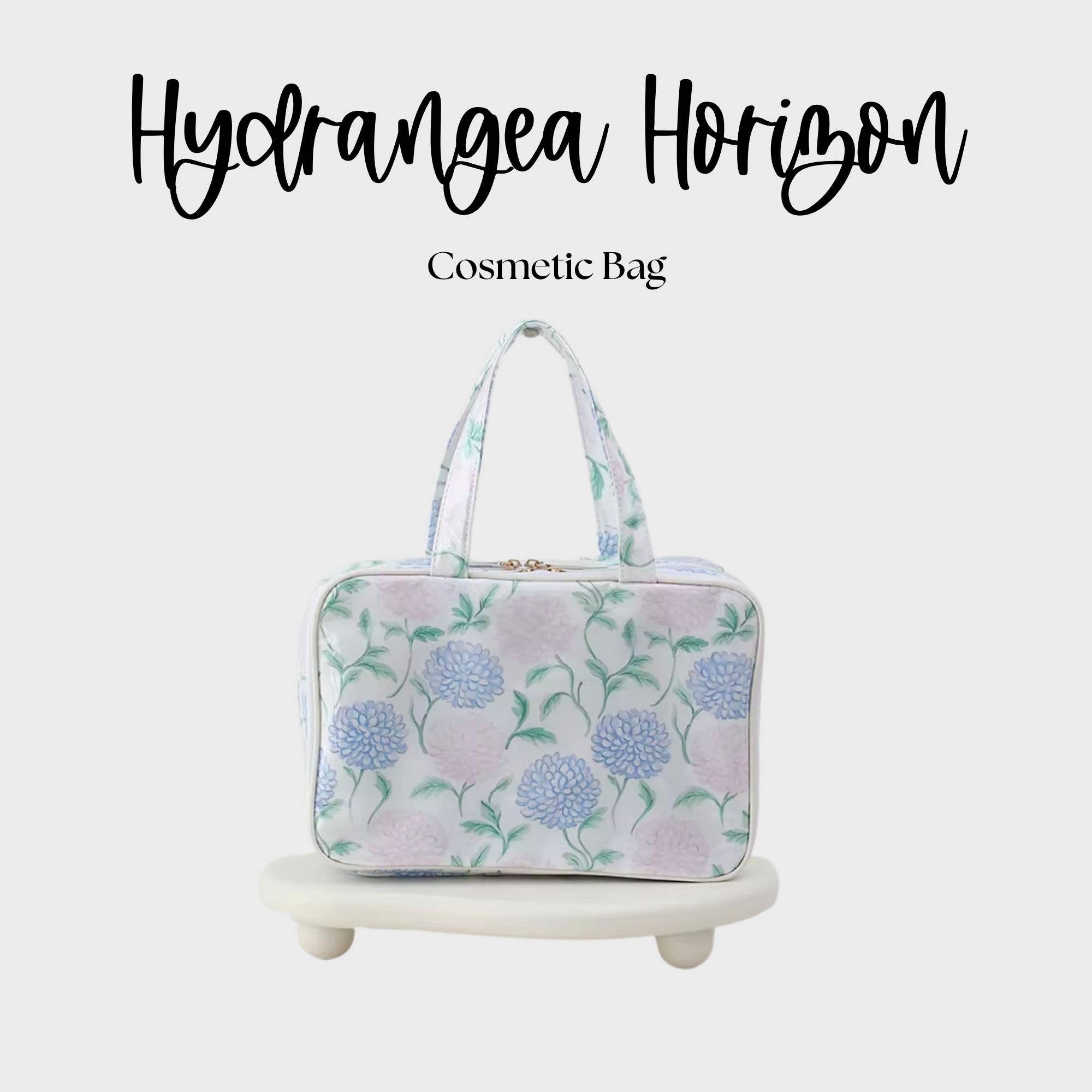 Waterproof Cosmetic Case PVC Make up Bag Hydrangea Horizon