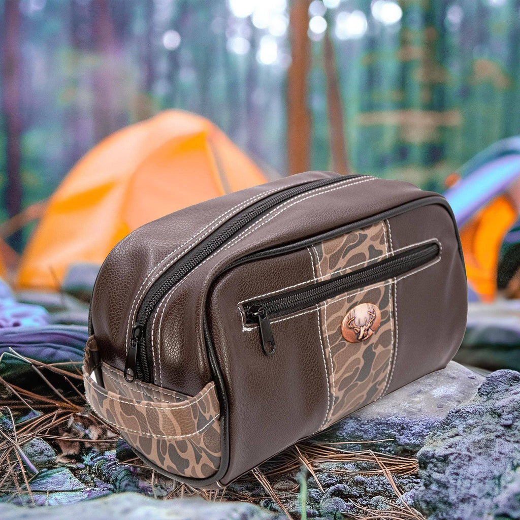 Buck Brown Pebble Old School Camo Men's Toiletry Dopp Bag.