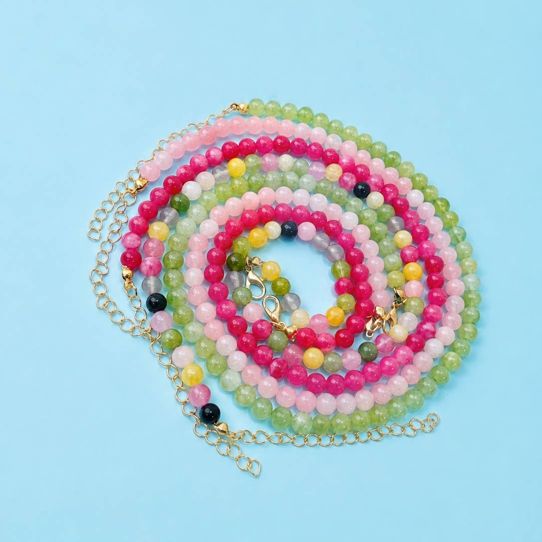 NATURAL AGATE GLASS SEMI PRECIOUS BEAD NECKLACE | 40NK9754