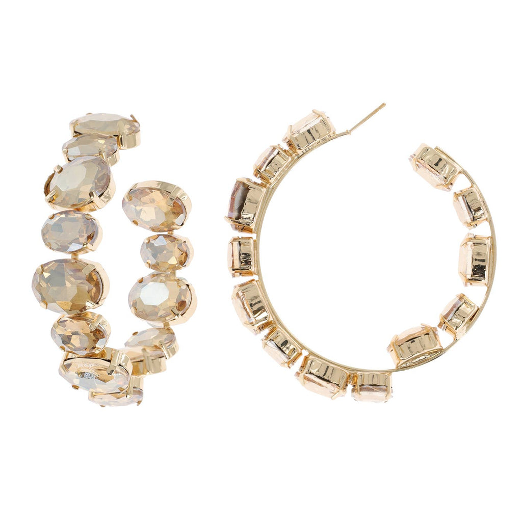Oval Rhinestone Lined Half In Half Out Hoop Earrings
