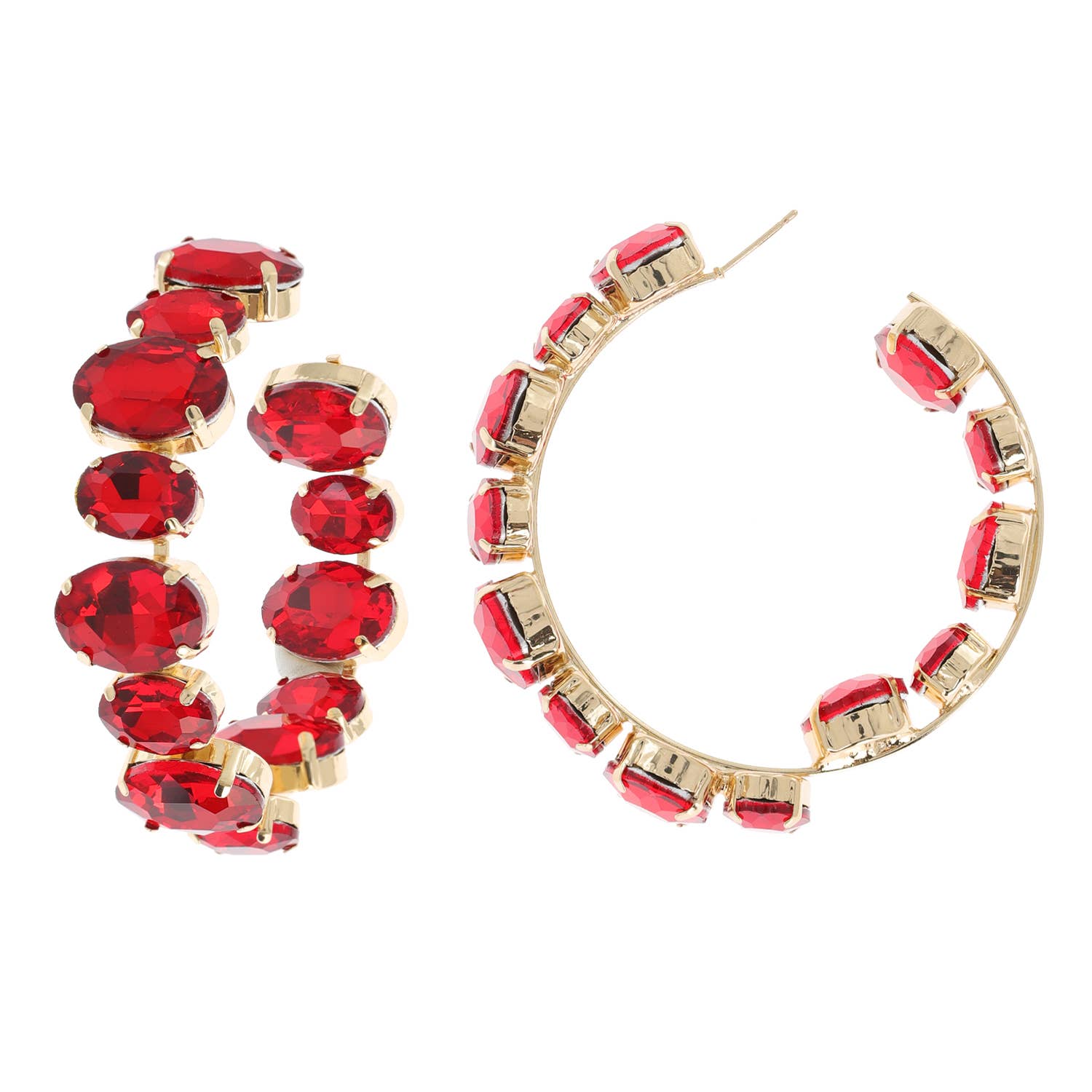 Oval Rhinestone Lined Half In Half Out Hoop Earrings