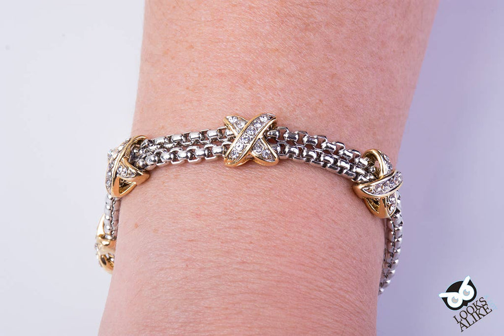 Two Tone Crystal X Station Bracelet