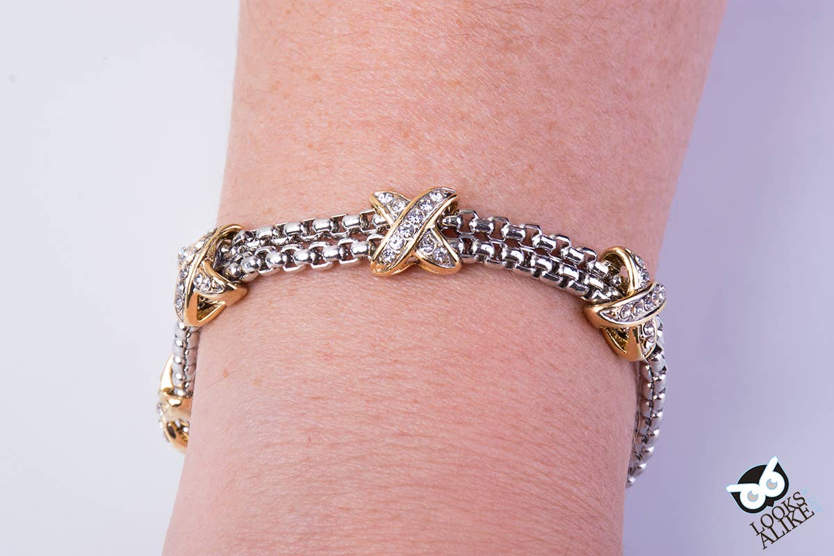 Two Tone Crystal X Station Bracelet