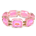 Pink Opal Crystal Rectangle and Gold Stretch Bracelet