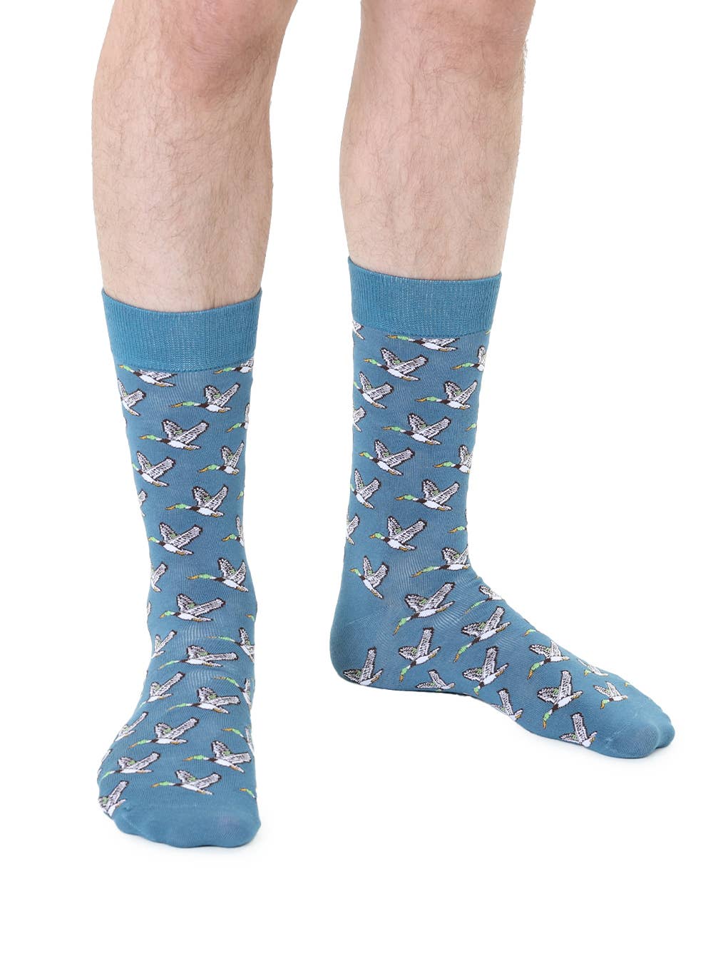 Men's Bamboo Crew Socks - Migrating Ducks - Blue