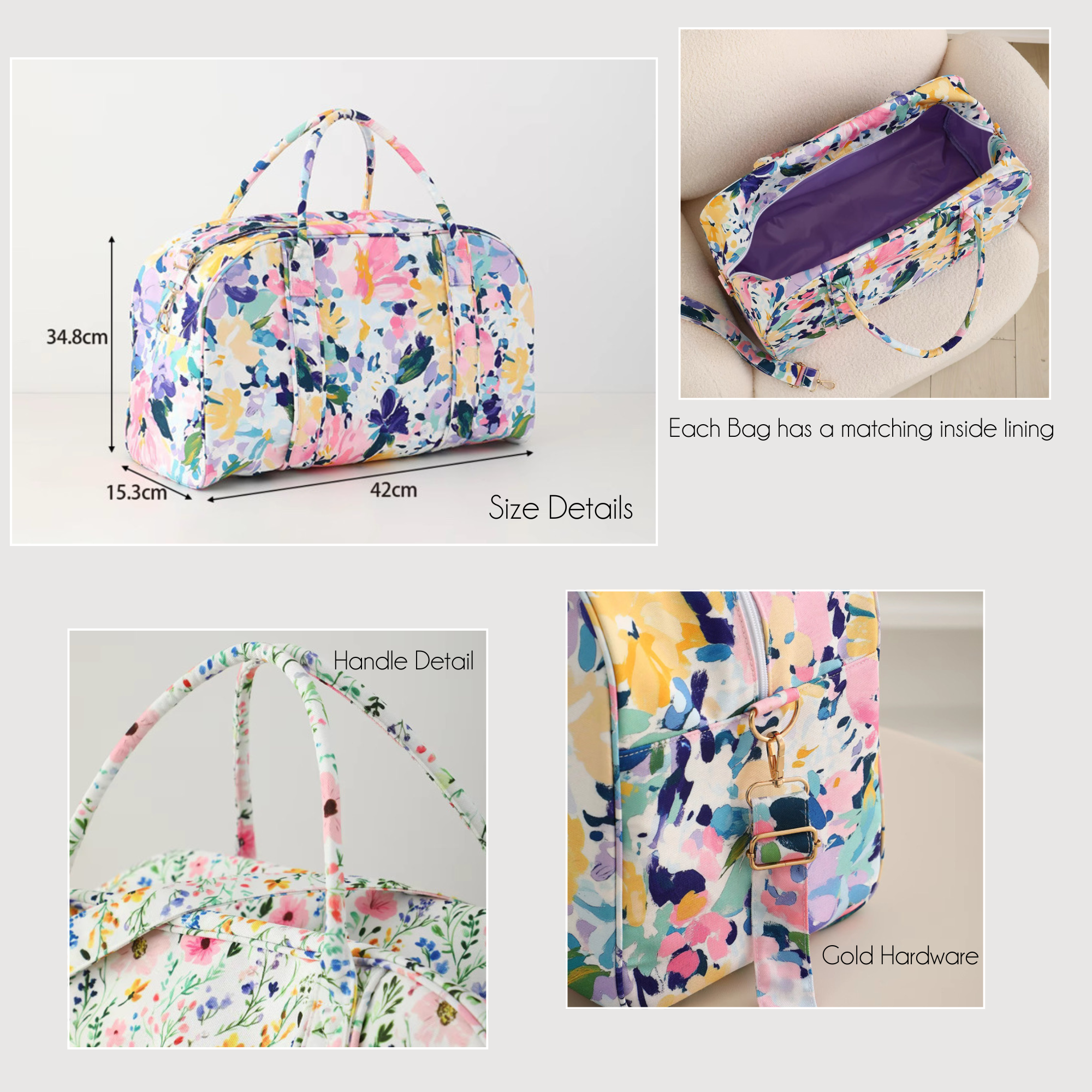 Floral Weekender Duffel Bag Hydrangea Horizon