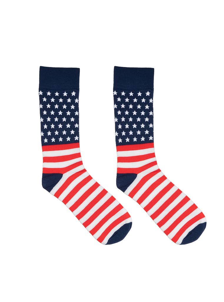Men's Bamboo Crew Socks - American / USA Flag - Blue & Red