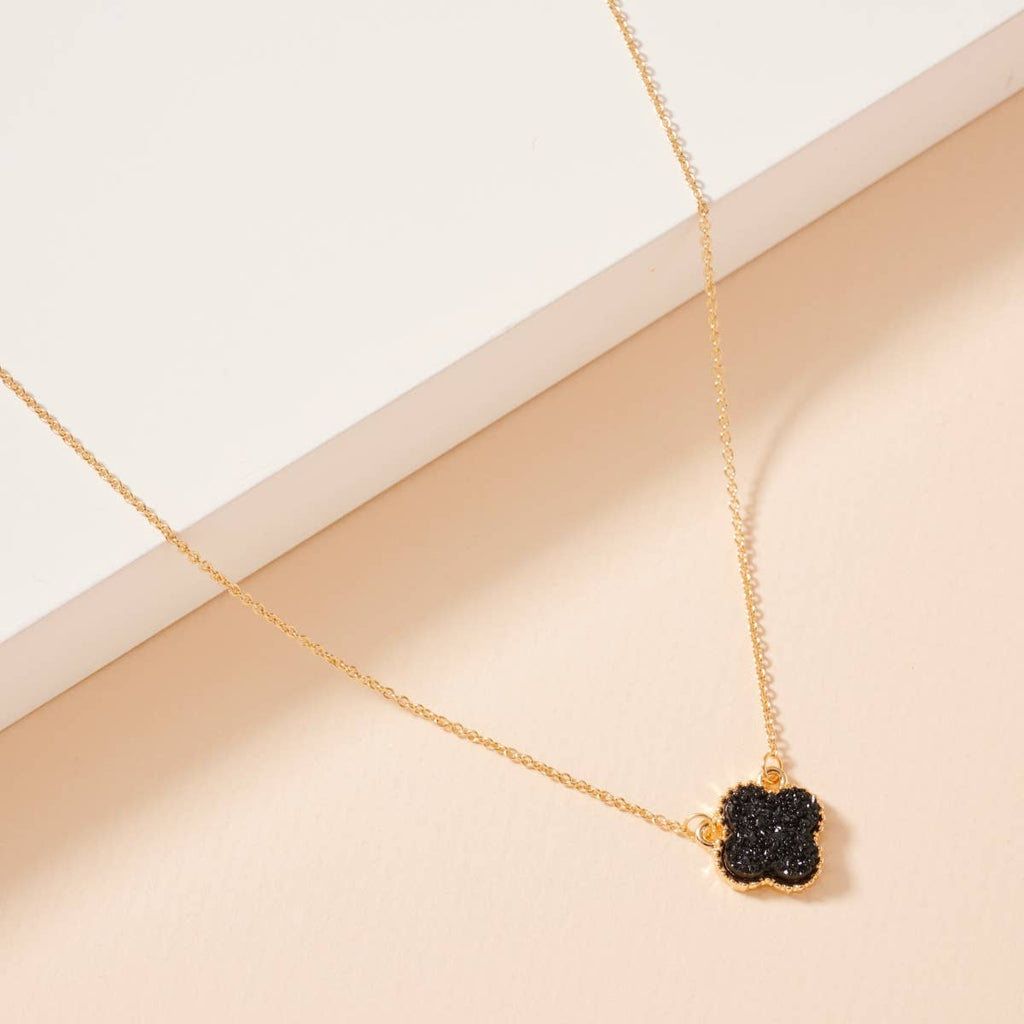 Flower Charm Druzy Stone Short Necklace